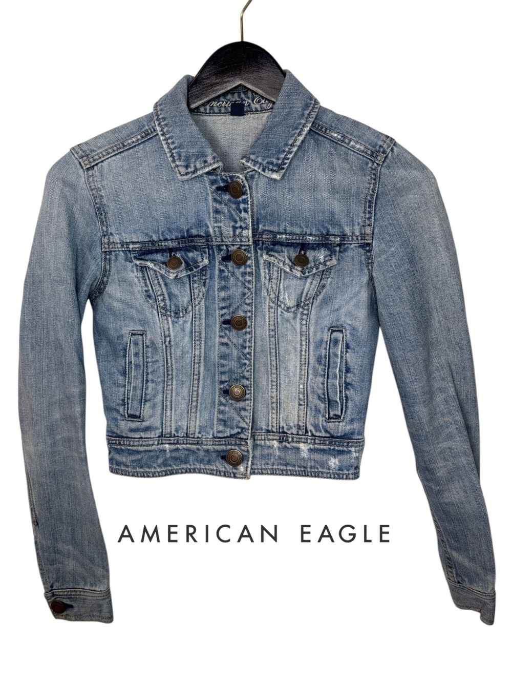 American Eagle Outfitters Light Blue Distressed Denim Jacket Size XS